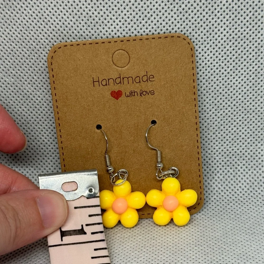 Handmade Yellow and Pink Flower Earrings
